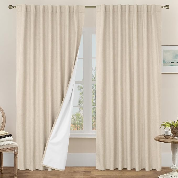 100% Blackout Linen Curtains 84 Inch by LAMIT