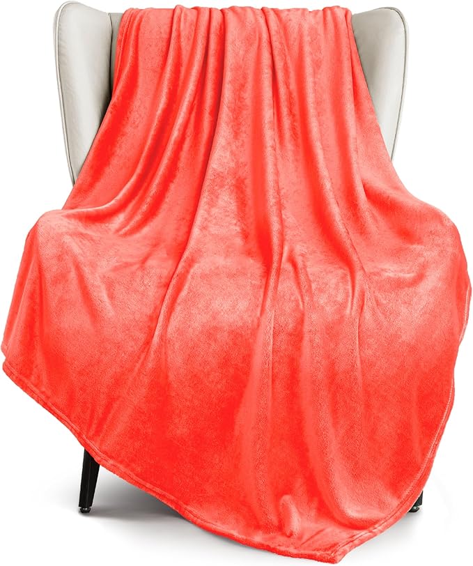 Exclusivo Mezcla Extra Large Fleece Throw Blanket for Couch, Sofa, 300GSM Super Soft and Warm Blankets, Coral Orange Throw All Season Use, Cozy, Plush, Lightweight, 50x70 Inches