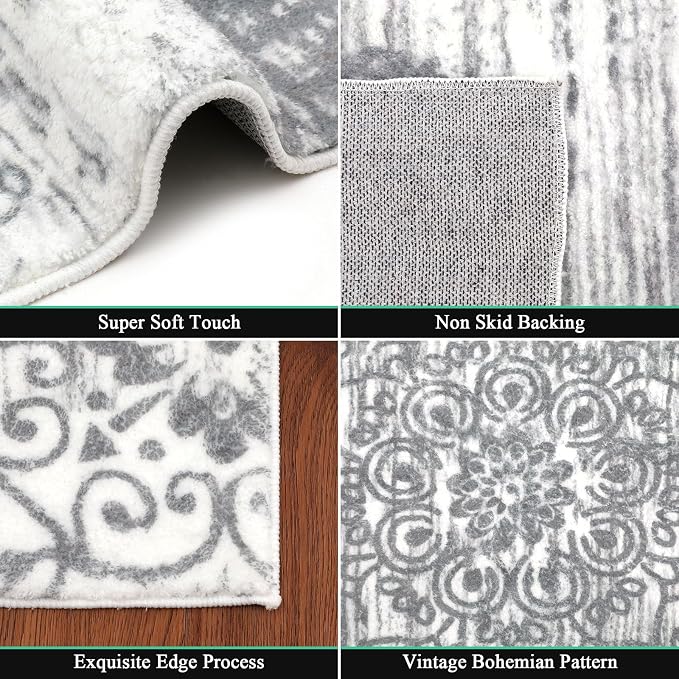 HEBE Area Rug for Entryway 3'x5', Washable Non Slip Boho Bedroom Rug | Soft - Image 3