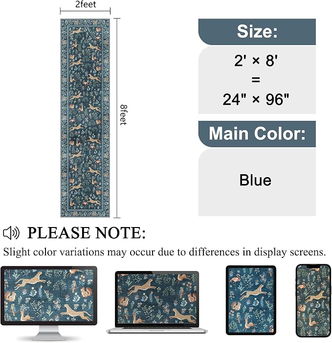DUKINO 2x8 Washable Runner Rug, Non Slip Animal Kitchen Runner Rug, Low Pile - Image 2