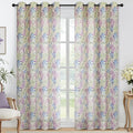 Yakamok 84 Inches Blue and Purple Leaves Linen Curtains by Yakamok