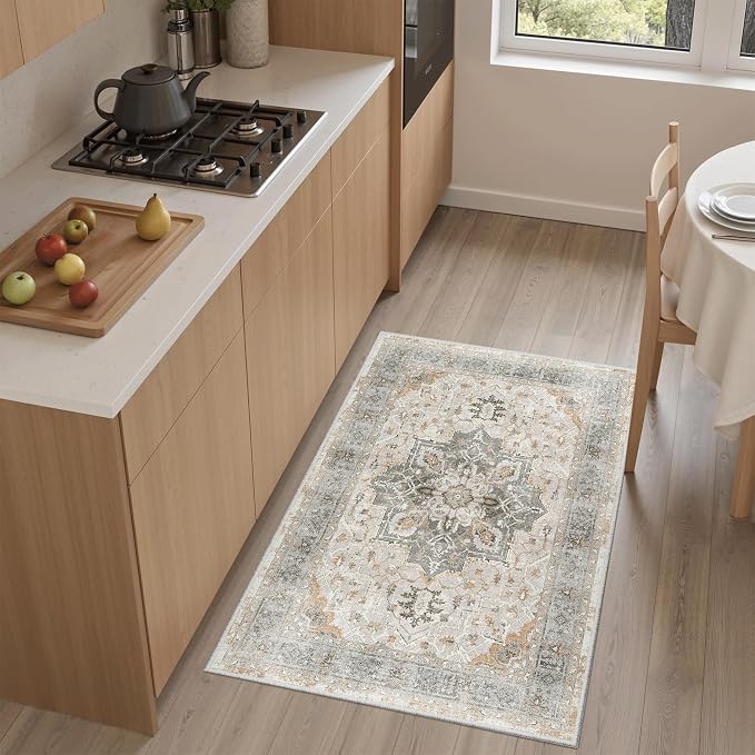Madane Washable Area Rug 2x3 Small Entryway Rugs Non-Slip Light Taupe Brown | - Image 2