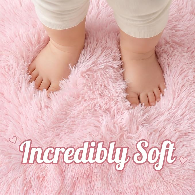 Pink Runner Rugs for Girls Bedroom Living Room, 2x6 Fluffy Bedside Area Rug | - Image 2