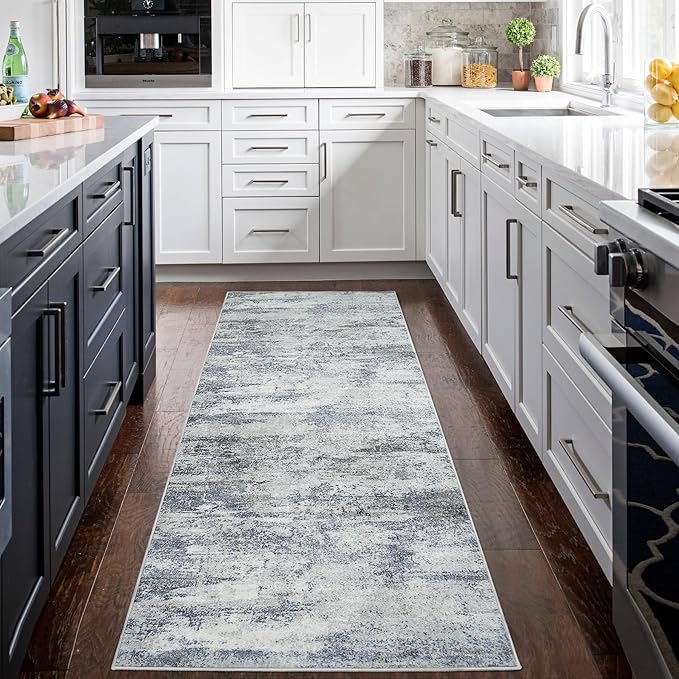 Aelenmu Runner Rugs for Hallways Kitchen 2.6x8 Non Slip Washable Blue Grey | - Image 3