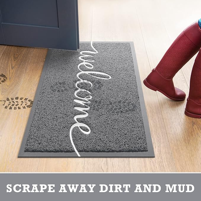 Grey Door Mat Welcome Mats Outdoor Indoor Doormat - Image 6
