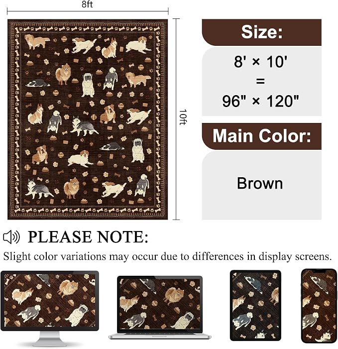 DUKINO 8x10 Area Rug, Washable Dog Rugs - Image 2