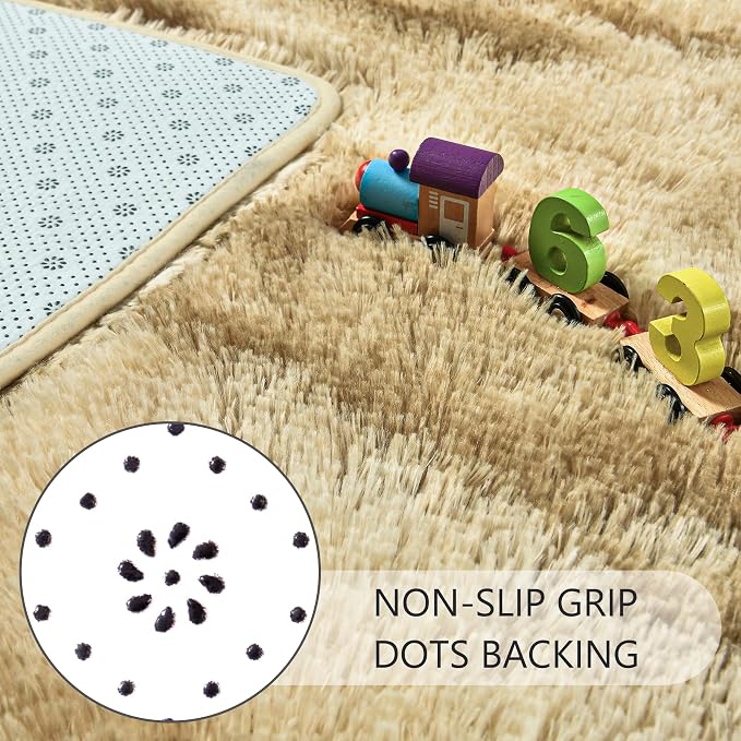 4x6 Khaki Fluffy Soft Area Rug Non-Slip - Image 6