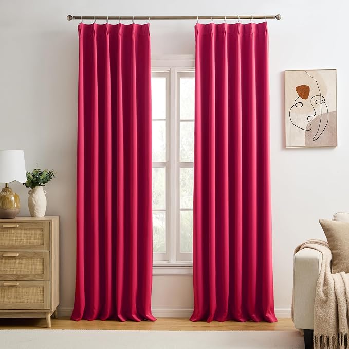Raspberry Fushia Pink Curtains 102 Inches Long Pinch Pleated by KEQIAOSUOCAI