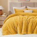 BEDELITE Fleece Twin Comforter Set -Super Soft & Warm Fluffy Mustard Yellow Bedding, Luxury Fuzzy Heavy Bed Set for Winter with 1 Pillow case