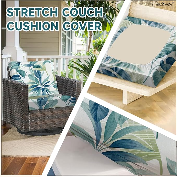 CALBODE 8 Pcs Stretch Outdoor Seat Cushion Covers, Washable Reusable, - Image 3