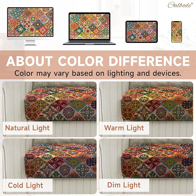 CALBODE 12Pcs Stretch Patio Cushion Cover, Bohemian Geometric Pattern | - Image 6