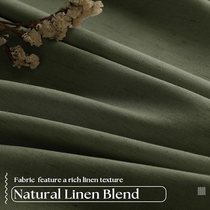 Olive Green Pleated Black Out Linen 45 Inch Curtains - Image 5