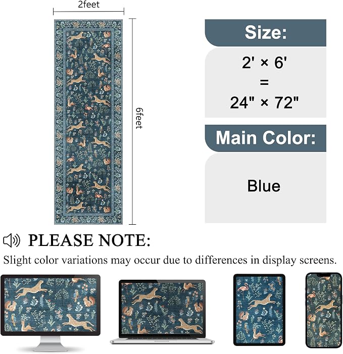DUKINO 2x6 Runner Rug, Washable Animal Kitchen Rugs Non Slip, Low Pile - Image 2