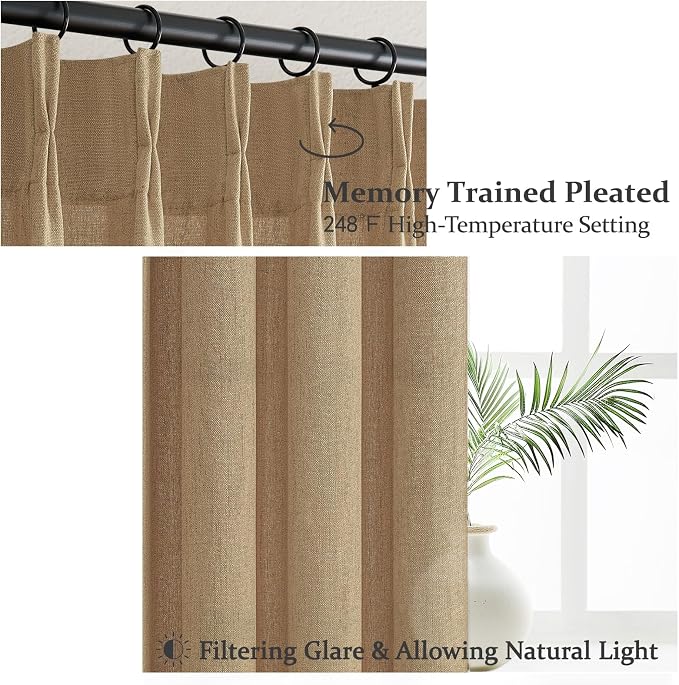 Pinch Pleated Rust Brown Semi Sheer Bedroom Curtains 96 Inches Long 2 Panels Set - Image 3