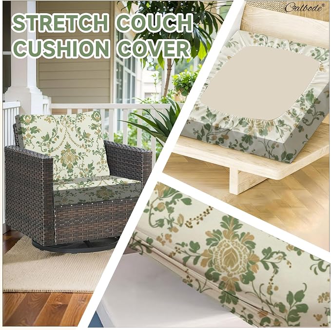 CALBODE 8 Pcs Stretch Outdoor Seat Cushion Covers, Indoor/Outdoor Couch Cover - Image 3