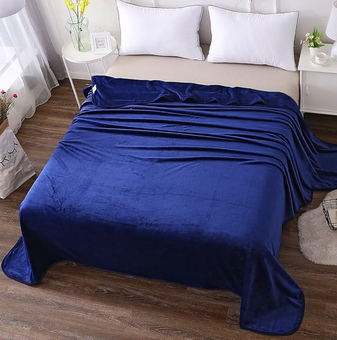 HOZY Soft Blanket Twin Size Fleece Warm Fuzzy Throw Blankets for The Bed Sofa Lightweight 350GSM Royal Blue 66"*90"