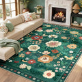 RELEANY Floral Washable 9x12 Area Rugs DarkGreen | Flower Carpet Print Boho by RELEANY