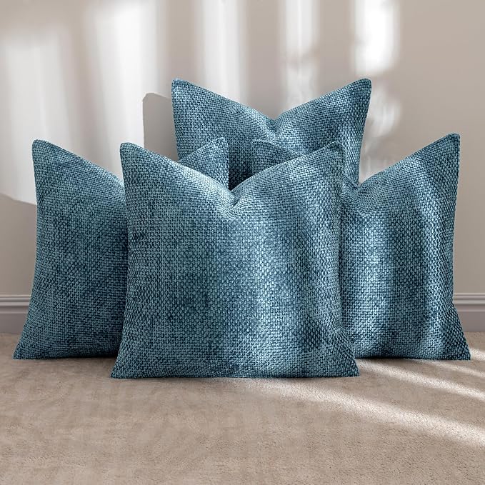 MIULEE Soft Decorative Chenille Pillow Covers Smoke Blue 18x18 Pack of 4 | - Image 2