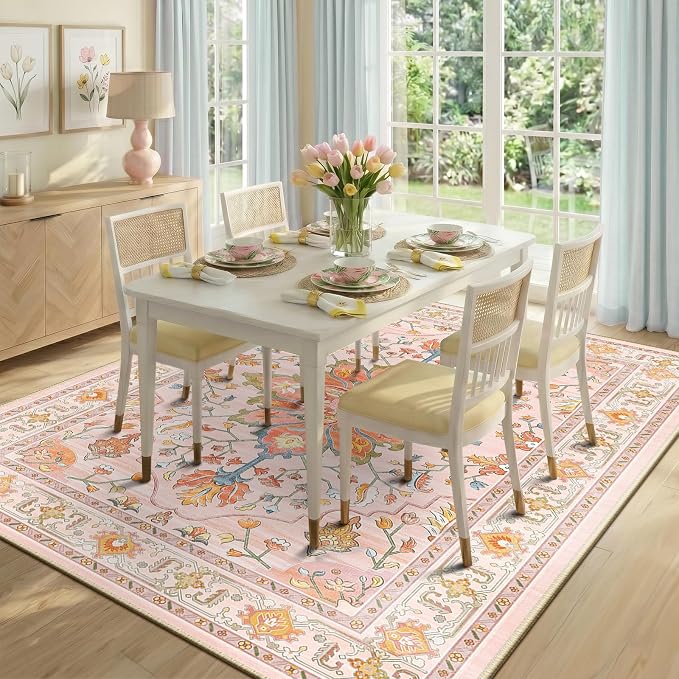 RELEANY Washable Area Rug, Water Repellent, Pet Friendly, Vintage Floral Boho - Image 3