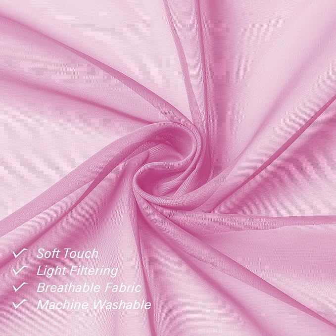 Sheer Curtains 96 Inches Long 2 Panels, Light Pink Farmhouse Voile Curtain - Image 3