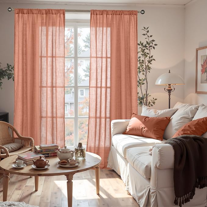 BGment Terracotta Linen Curtains 60 X 84 Inch Length, Wide Semi Sheer Drapes - Image 2