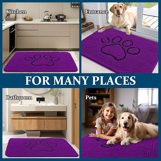 OLANLY Dog Door Mat for Muddy Paws 48x30, Paw Print Design Chenille Mud Mat | - Image 8