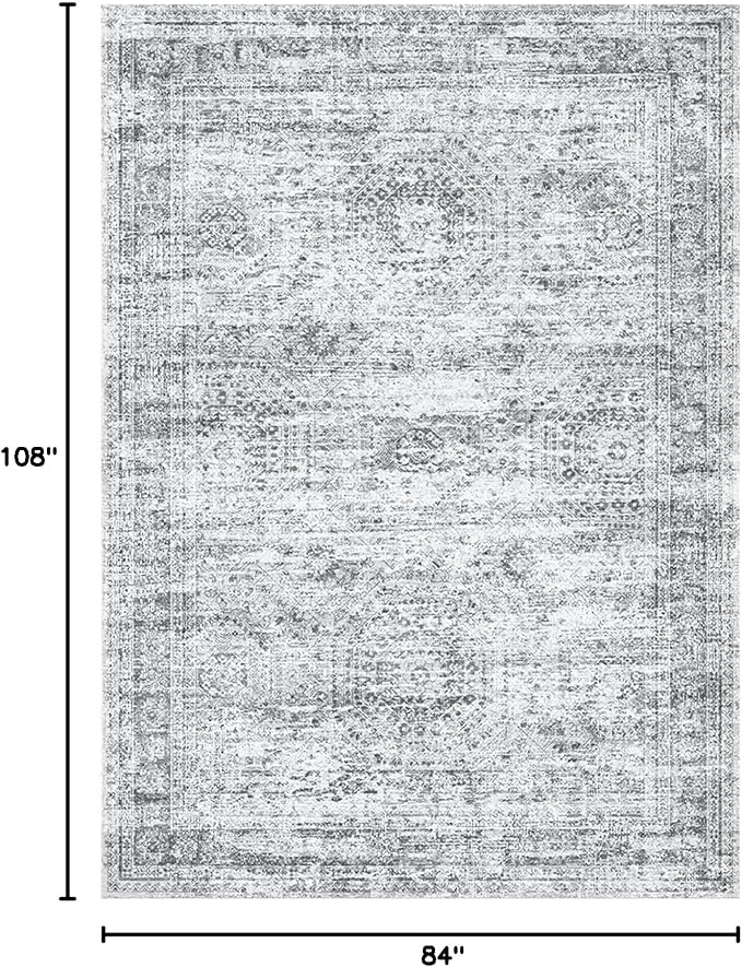 Soalmost 7x9 Area Rug for Living Room Washable Rugs Non-Slip Grey | Low-Pile - Image 2