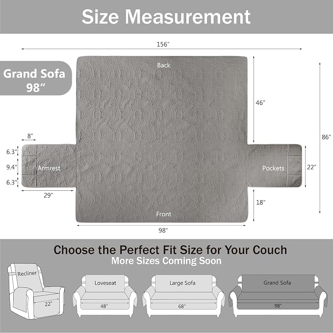 Quilted Grand Sofa Covers for 4 Cushion Couch, Couch Cover for Grand Sofa - Image 7