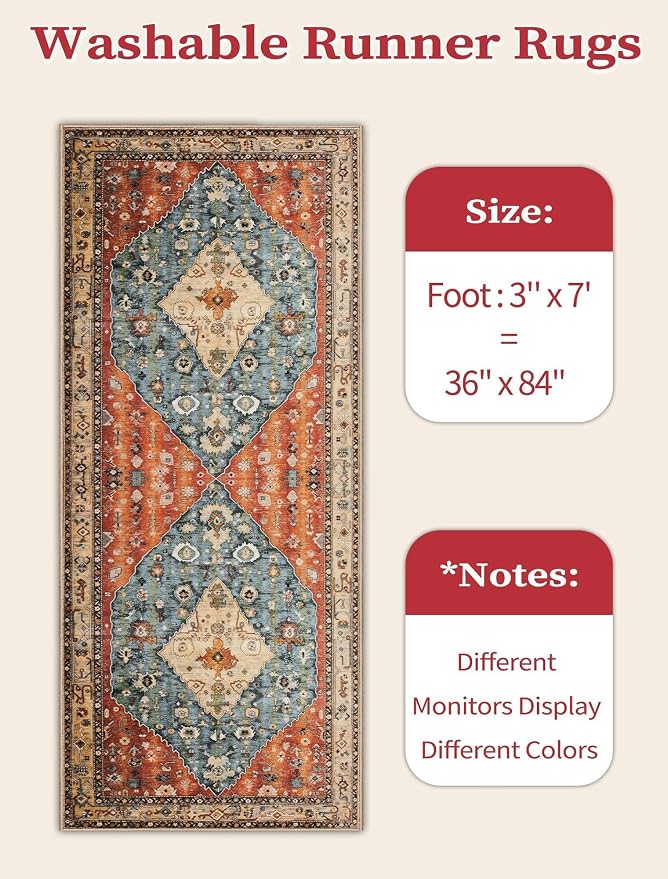 SERISSA 3x7 Washable Non Slip Boho Runner Rug - Image 2