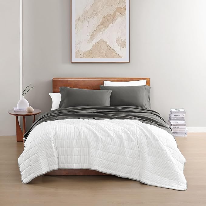 LANE LINEN 100% Organic Cotton 3Pc Bed Sheets Twin Size, Classic Percale Weave, Soft & Comfy Fully Elasticized Naturally Cooling Cotton Sheets, Low Pill Machine wash Twin Sheet Set- Charcoal