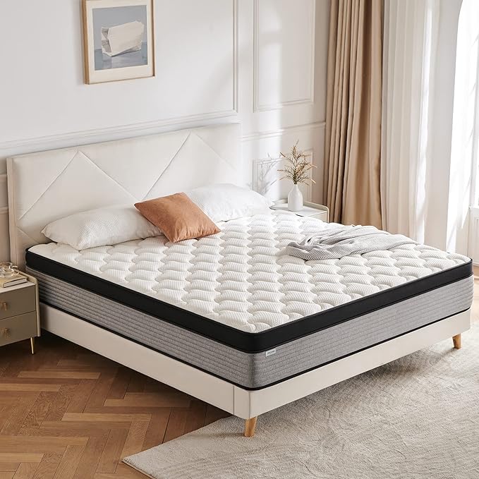JINGWEI Queen Mattress, 10 Inch Innerspring Hybrid Mattress in a Box, Individually Pocket Coils,Queen Size Mattress
