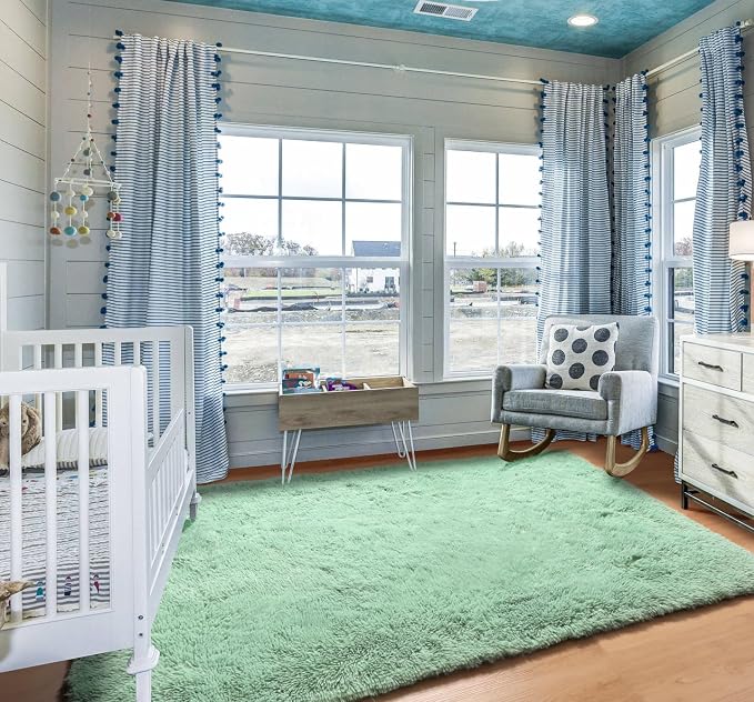 Sage Green 3x5 Rugs for Bedroom, Fluffy Bedside Area Rug, Soft Plush Shaggy - Image 9