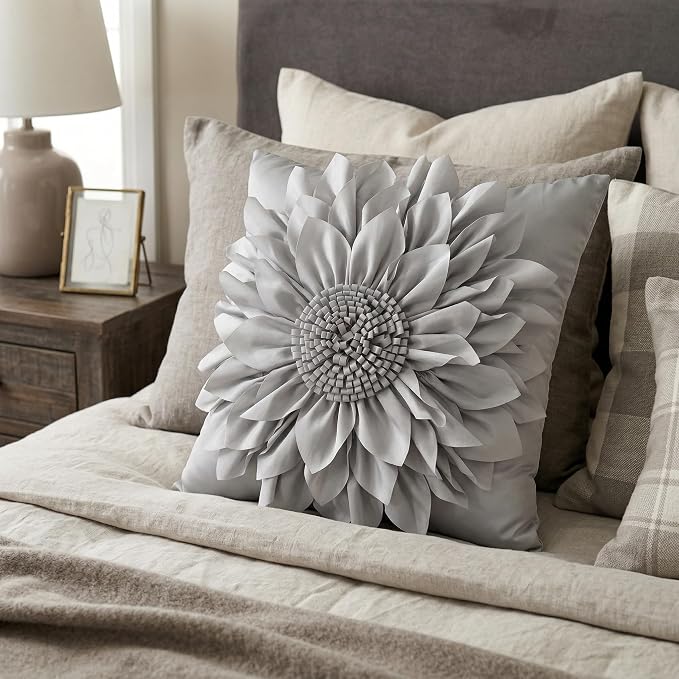 Grey Accent 3D Flower Decorative Throw Pillow Covers - Image 4