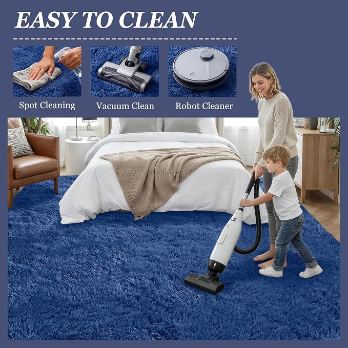 Area Rug Living Room Bedroom: 6x9 Fluffy Plush Shag Carpet Blue | - Image 8