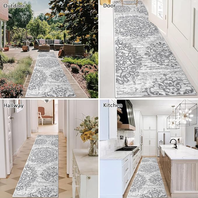 HEBE Hallway Runner Rug 2'x8', Washable Non Slip Kitchen Rug Runner | Soft Boho - Image 4