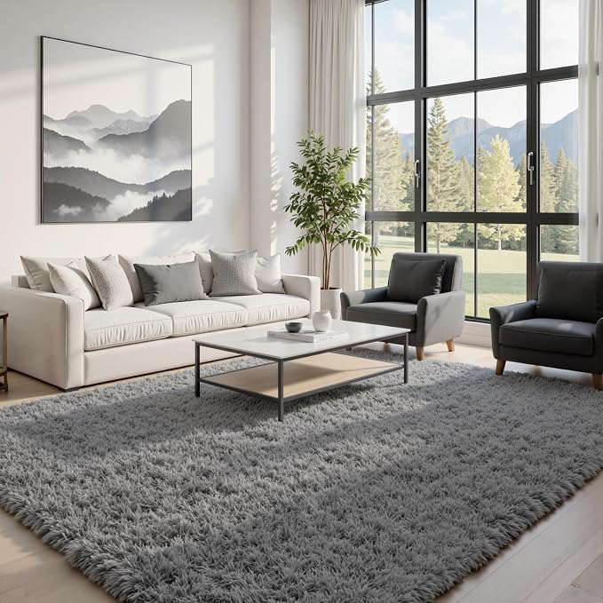 5x7 Fluffy Shag Area Rugs for Living Room Bedroom: Soft Carpet Light Gray | - Image 4
