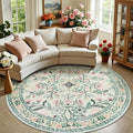 PLHXFR Round Area Rug Living Room: 8 ft Floral Washable Carpet Green Beige | by PLHXFRSoftAreaRugs