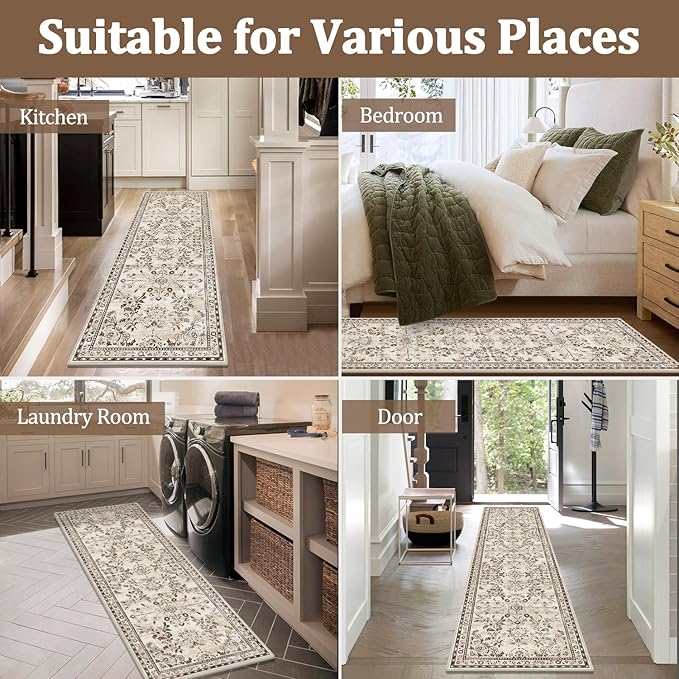 Yamaziot 2x12 Washable Hallway Runner Rug Non Slip Floral Carpet, Stain - Image 6
