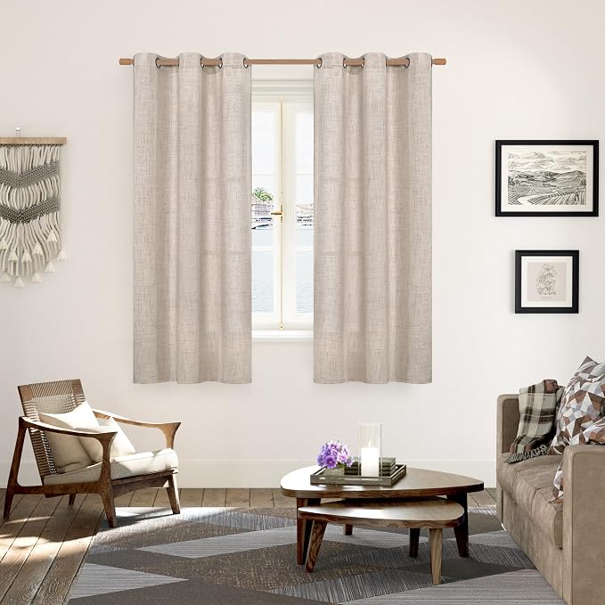 YoungsTex Natural Linen Semi Sheer Curtains 38 x 63 Inch Length 2 Panels | - Image 2