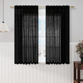 Black Linen Sheer Curtains 54 Inch Length 2 Panel Set Back Tab Pocket Semi by Nanspring