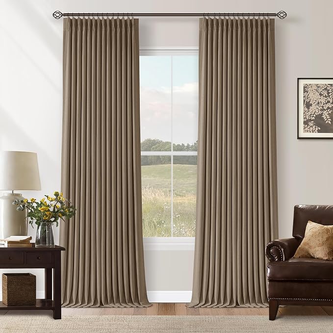 Latte Dual Layer Blackout 102 Inch Length Curtains 2 Panels Pinch Pleated | by Twodrapes