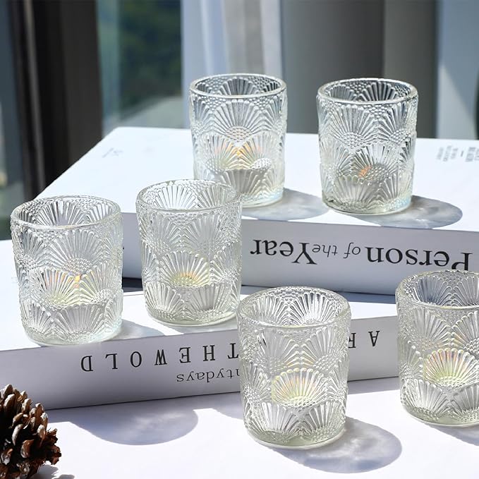 Woho 24pcs Clear Votive Candle Holders, Glass Tea Lights Candle Holder for Wedding Table Centerpiece, Vintage Tealight Candle Holder Decor for Anniversary, Bridal Shower Christmas Party