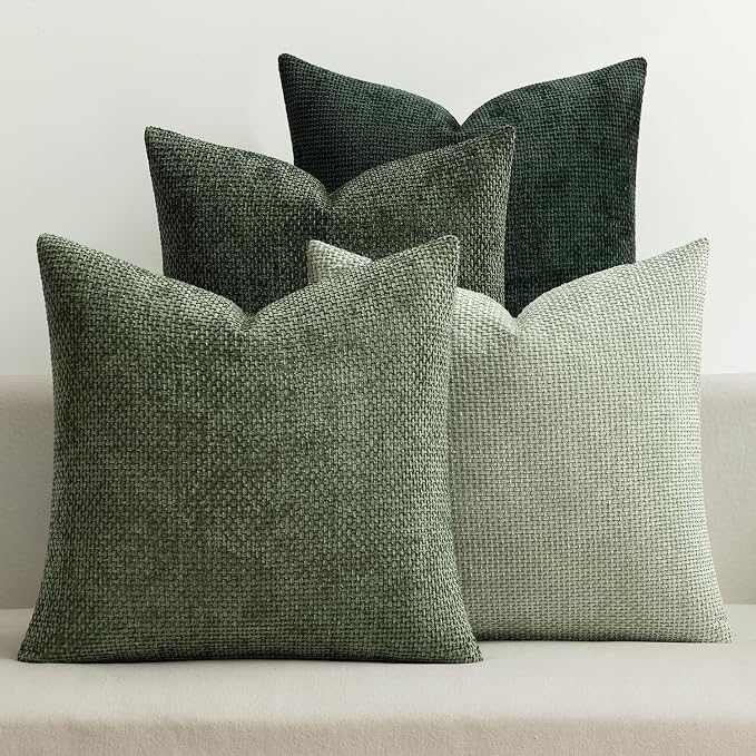 MIULEE Soft Decorative Chenille Pillow Covers Forest Green 16x16 Pack of 4 | by MIULEE