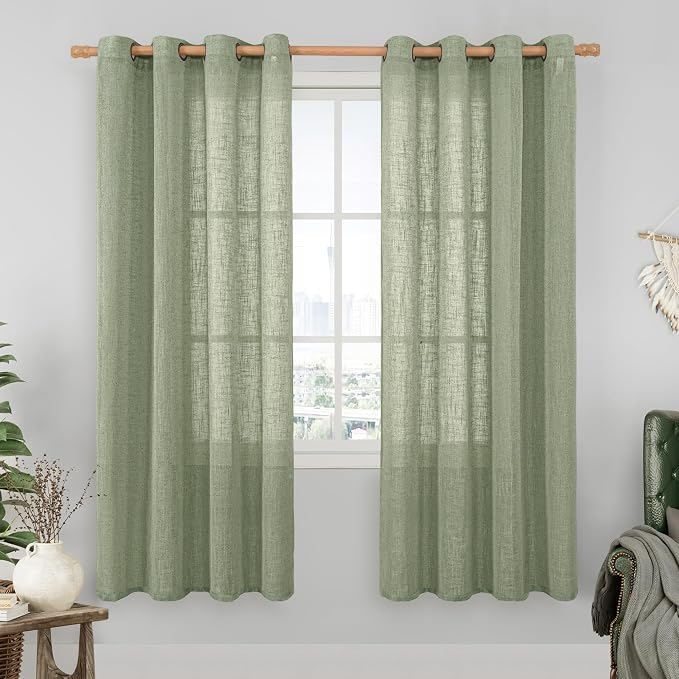 Sage Green Linen Curtains 78 Inches by LAMIT