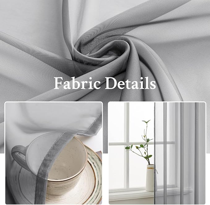 MIULEE Charcoal Grey Sheer Curtains 54 X 108 Inches, 2 Panels | Solid Color - Image 3