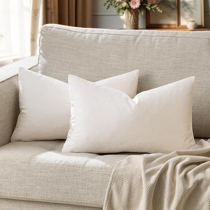 GIGIZAZA Velvet Pillow Covers 12x20 Decorative Pillows Pack of 2 Ivory | Beige - Image 6