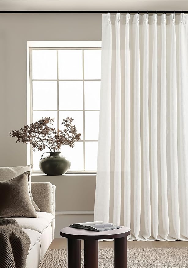 Natural Extra Wide 60 Inch Width Pinch Pleated 96 Inch Curtains | Thick Linen - Image 9