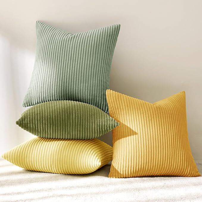 MIULEE Soft Corduroy Decorative Throw Pillow Covers Yellow Green 18x18 | Set of - Image 6