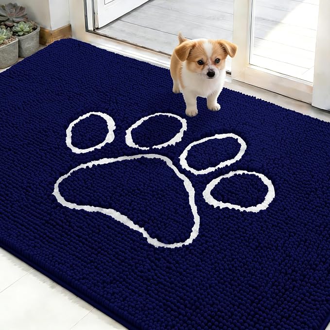 OLANLY Dog Door Mat for Muddy Paws 48x30, Paw Print Design Chenille Mud Mat | by OLANLY