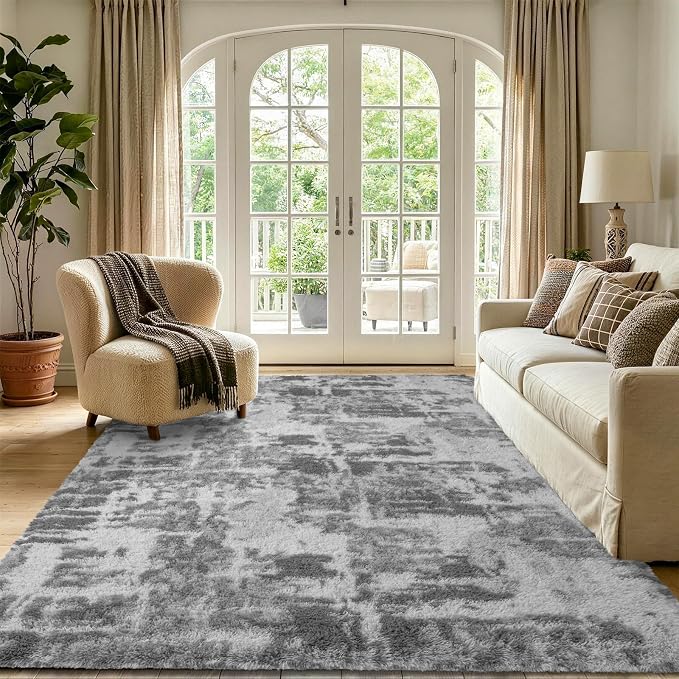 5x7 Grey Fluffy Soft Area Rug Non-Slip - Image 2
